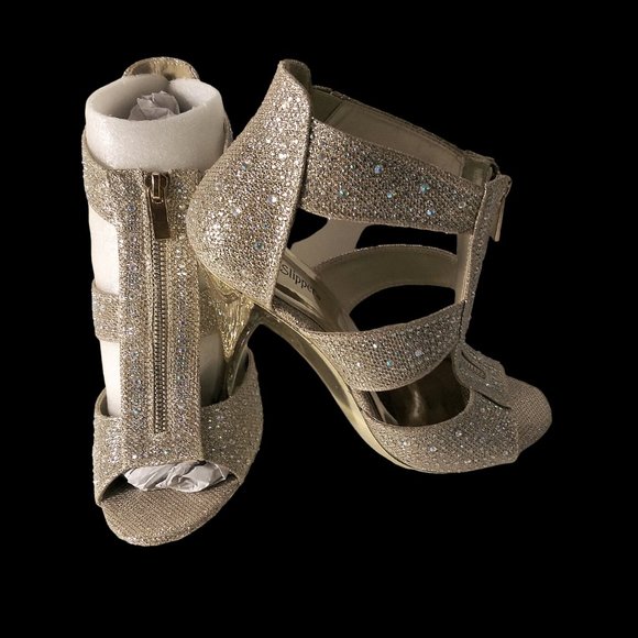 Gold Rhinestone Pumps Size 9M, Rhinestone Sparkle Open Toe Heels, Peep Toe Heels - Picture 4 of 13